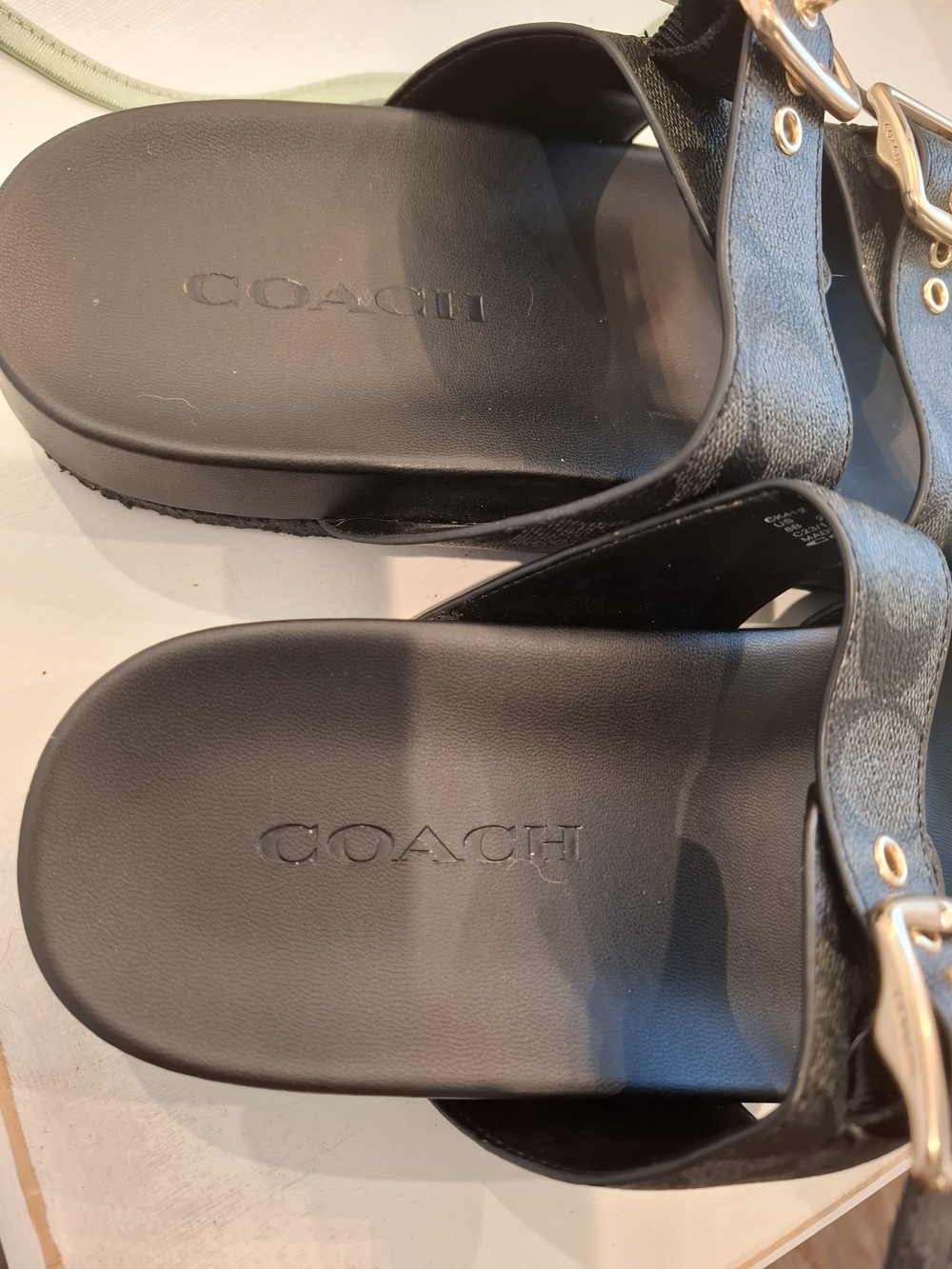 Coach Black Logo-Print Double Buckle Slide Sandals - Picture 2 of 3